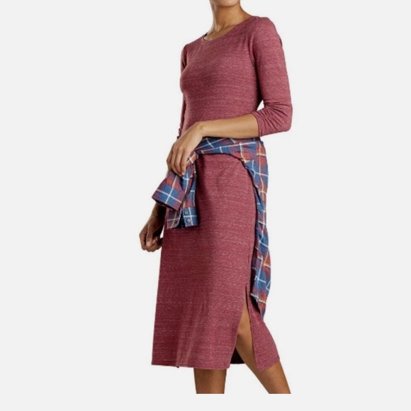 Toad & Co Fuera midi Dress speckled burgundy 3/4 sleeve pocket large - Picture 10 of 10